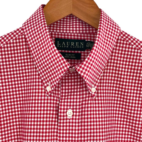 Lauren Ralph Lauren Green Label 100% Cotton Red Gingham Button Down 16 1/2 34-35 - Picture 4 of 13